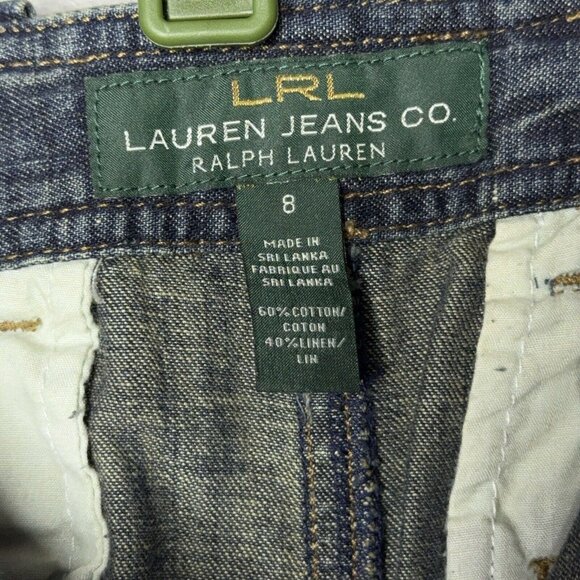 Lauren Jeans Co Denim Dark Wash Skirt Cotton Linen Sz 8 Pockets Adjustable Sand - Picture 12 of 16